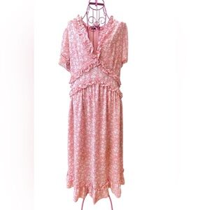 Simplee Pink Floral Modest Ruffle Dress Women’s Medium Cottagecore Fairycore